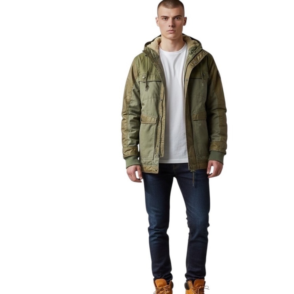 LLBean Mens Insulated Sherpa Lined Hooded Utility Parka Jacket‎ Green Size M